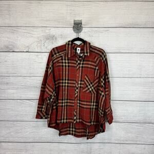 Flawless Plus Size Rust Plaid Button Up Flannel Top Size Large
